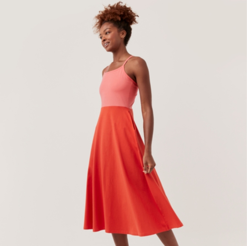 Pact Pink and Coral Two-Tone Spaghetti-Strap Midi Dress